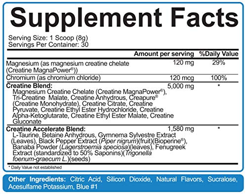 Rich Piana 5% Nutrition CreaTEN 10-in-1 Formula w/ Creapure Micronized Creatine Monohydrate & MagnaPower - Enhance Muscle Growth, Power, Endurance, Pump, Recovery 8.47 oz, 30 Servings (Blue Raspberry)