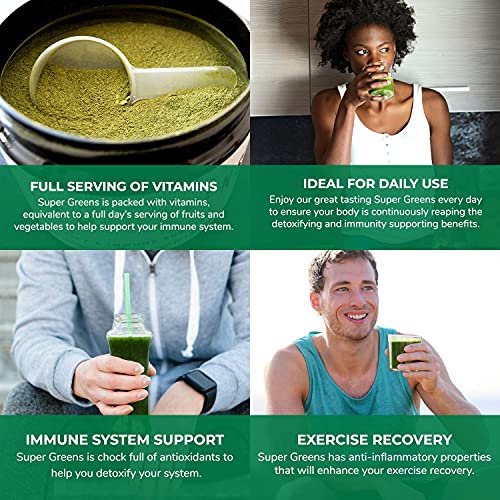 Organic Super Greens Superfood Powder - Immune & Energy Support | Made with Natural Ingredients | Detoxifying & Alkalizing Minerals - Spirulina, Chlorella, Wheatgrass, Spinach, Alfalfa & More (5)