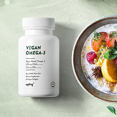Vegan Omega 3 Supplement - Plant Based DHA & EPA Fatty Acids Alternative to Fish Oil - Supports Heart, Brain, Joint Health - Sustainably Sourced from Algae. Fish Oil Free for Men & Women - 60 Softgels