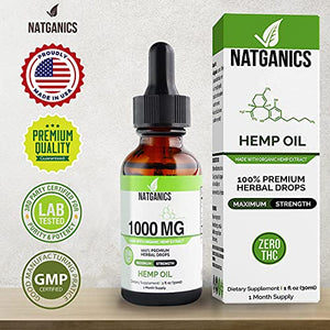 Organic Hemp Oil 1000mg - Ultra Premium Hemp Oil Drops 1000mg - Natural Hemp Oil Extract Tincture - Non-GMO Ultra-Pure CO2 Extracted Drops - Omega Fatty Acids 3 6 9 - Organically Grown & Made in USA