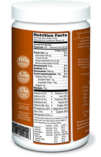 Just Hemp Foods Hemp Protein Powder Plus Fiber, Non-GMO Verified with 11g of Protein & 11g of Fiber per Serving, 16 oz - Packaging May Vary