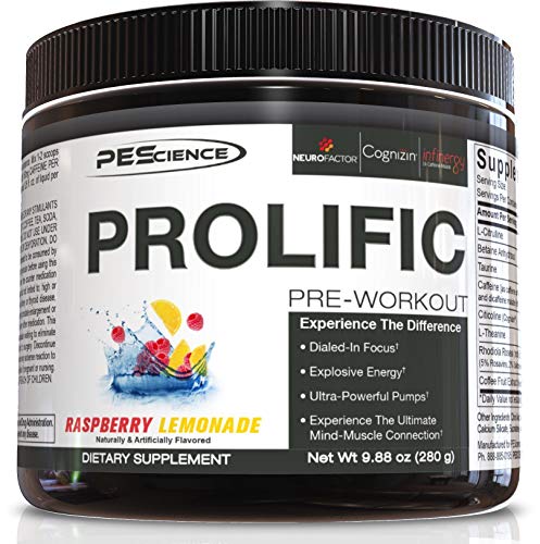 PEScience Prolific Pre Workout, Raspberry Lemonade, 40 Scoop, Energy Supplement with Nitric Oxide