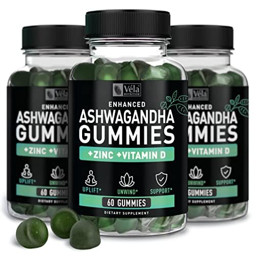 Ashwagandha Gummies for Adults - Supports Stress, Anxious Mood - Use for Blood Sugar & Boost Mood - Chewable Supplements - Vitamin D & Zinc (3 Pack)