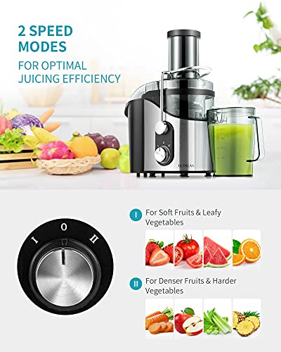 Ultrean Centrifugal Juicer, Juicer Machine with Extra-wide 3" Feed Chute, 2 Speed Juicer Extractor for Fruits & Vegetables, Citrus Juicer Easy to Clean, Electric Juicer with Big Mouth BPA Free, 800W
