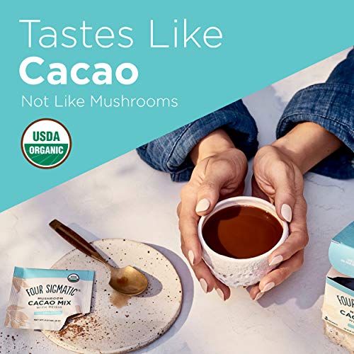 Four Sigmatic Mushroom Hot Cacao with Reishi, Organic Reishi Mushroom Powder - Natural Calm, Relax, Sleep - Vegan - 10 Count