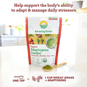 Amazing Grass Adaptogens Booster: Greens Powder with Ashwagandha, Rhodiola, Chaga & Tulsi, Smoothie Booster, 30 Servings