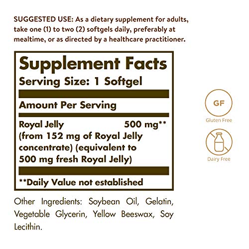 Solgar Royal Jelly "500", 60 Softgels - Nutritional Well Being - Natural Source of Vitamins, Minerals, Amino Acids, Proteins & Carbohydrates - Gluten Free, Dairy Free - 60 Servings