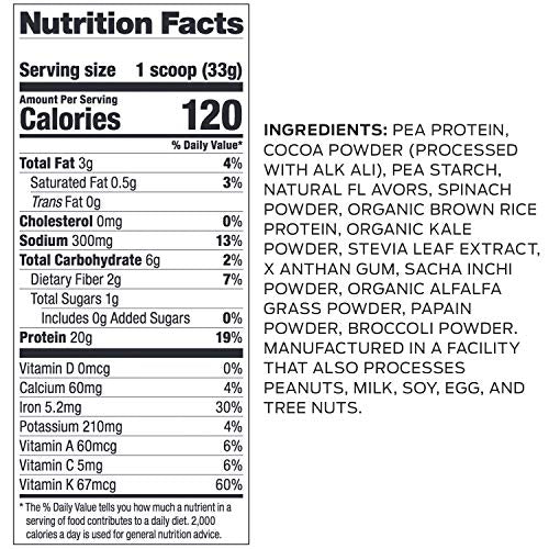 Vega Protein and Greens, Chocolate, Vegan Protein Powder, 20g Plant Based Protein, Low Carb, Keto, Dairy Free, Gluten Free, Non GMO, Pea Protein for Women and Men, 1.8 Pounds (25 Servings)