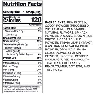 Vega Protein and Greens, Chocolate, Vegan Protein Powder, 20g Plant Based Protein, Low Carb, Keto, Dairy Free, Gluten Free, Non GMO, Pea Protein for Women and Men, 1.8 Pounds (25 Servings)