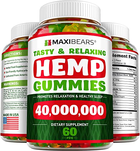 Maxibears Hemp Gummies - Mood and Immune Support - Rich in Vitamins B, E & Omega 3-6-9 - High Potency Herbal Gummies - Premium Hеmp Oil Extract - 60 pcs