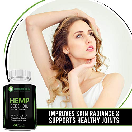 Hemp Seed Oil Capsules 1000mg Made with Organic Hemp Omega 3 6 9 Capsules for Pain and Anxiety Relief, Joint Support & Cardiovascular Health Skin Regenerator Hemp Capsules 60 Pills by Neonutrix