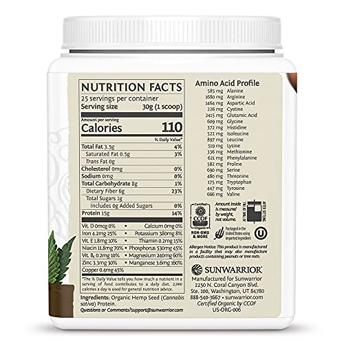 Sunwarrior Hemp Powder is a Plant Based Protein Powder Organic Unsweetened, Gluten Free, Vegan Protein, with BCAA's, plus Fiber, Healthy Fats, Antioxidants and Minerals, Free of Soy, GMOs & Sugar Free