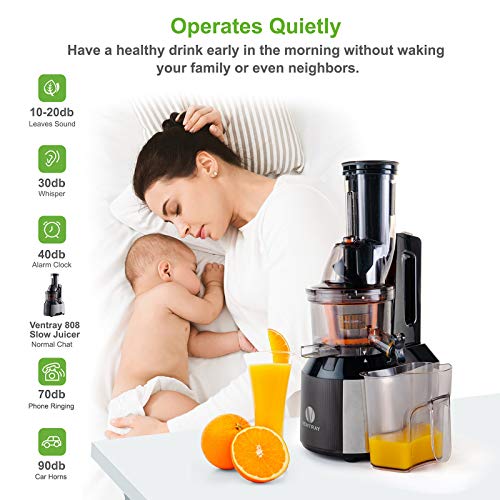 Ventray Masticating Juicer Machine, Electric Slow Cold Press Juice Extractor Maker for Citrus Orange Fruit Vegetable with Quiet Motor & Large Feed Chute, Vertical Compact Design and Easy Clean - 808