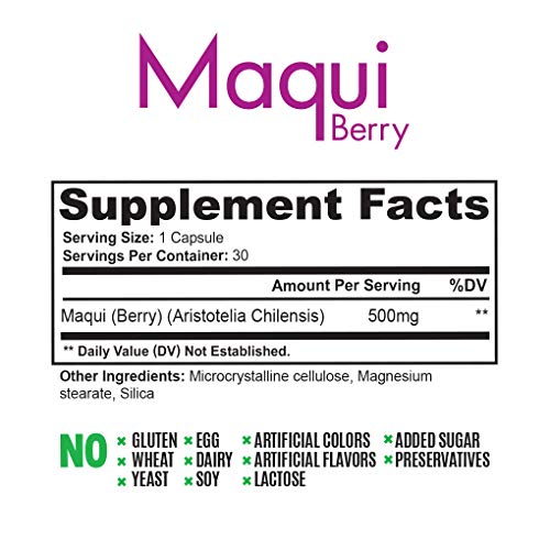 Pure Maqui Berry Extract Capsules | Pharmacist Recommended Formula for Antioxidant & Inflammation Support | Healthy Aging and Weight Loss Supplement | All Natural Superfood - 500mg, 30 caps