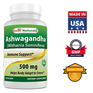 2 Pack - Best Naturals Ashwagandha Capsules for Relaxing Stress and Mood, 500 mg, 120 Count ( Total 240 Capsules)