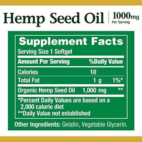 Nature's Bounty Nature's bounty Hemp Seed Oil, Cold Pressed Oil 1000mg, 30 softgels, 30 Count