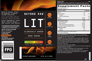 Beyond Raw Lit On-The-Go | Ready to Drink Cans | Contains Caffeine, L-Citruline, and Beta-Alanine | Nitrix Oxide Preworkout Supplement | Gummy Worm | 12 Cans