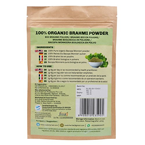 SVATV Organic Brahmi Powder II Bacopa Monnieri II USDA Certified II 227g, 0.5lb , 8oz