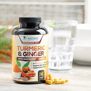 Turmeric Curcumin with BioPerine & Ginger 95% Curcuminoids 1950mg - Black Pepper for Absorption, Made in USA, Natural Immune Support, Turmeric Ginger Supplement by Natures Nutrition - 240 Capsules