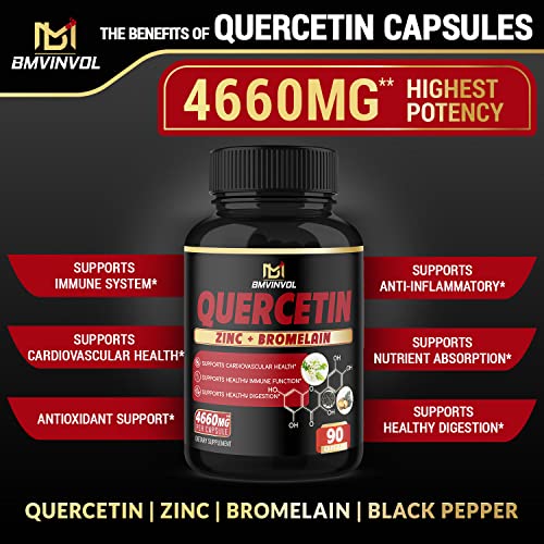 Quercetin Supplement 4660 mg - Supports Cardiovascular Health, Immune System and Antioxidant - with Bromelain, Black Pepper Extract - 3 Month Supply