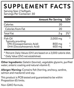 Essential Stacks Burpless Fish Oil Omega 3 - Triple Strength (1400mg EPA DHA Per Serving), Enteric Coated, Molecularly Distilled & No Fishy Burps OR Aftertaste.