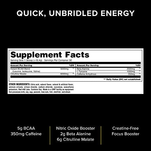 Animal Fury Pre Workout Powder Supplement for Energy and Focus 5g BCAA 350mg Caffeine Nitric Oxide Without Creatine Powerful Stimulant for Bodybuilders, Watermelon, Watermelon, 16.96 Ounce