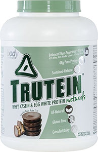 Body Nutrition Protein Powder - Trutein Naturals Chocolate Peanut Butter Cup 4lb Whey, Casein & Egg White - Natural Low Carb Keto Friendly Drink - Lean Muscle Builder, Weight Loss, Workout, Recovery