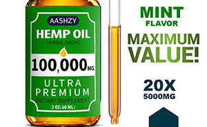 Hemp Seed Oil Drops 100,000 - Mint - Natural Omega 3, 6, 9 Source -2oz