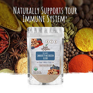 Super Organics Immunity Mushroom Blend | Turkey Tail, Lion’s Mane, Chaga & More | Organic Superfood Powder | Raw Superfoods | Whole Food Supplement – Gluten-Free, Vegan & Non-GMO, 4 oz