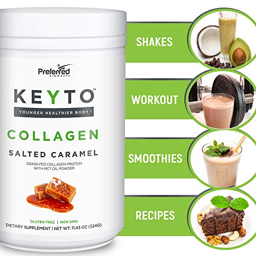 Keto Collagen Protein Powder with MCT Oil – Keto and Paleo Friendly Pure Grass Fed Pasture Raised Hydrolyzed Collagen Peptides Keyto Salted Caramel Flavor
