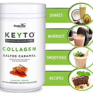 Keto Collagen Protein Powder with MCT Oil – Keto and Paleo Friendly Pure Grass Fed Pasture Raised Hydrolyzed Collagen Peptides Keyto Salted Caramel Flavor