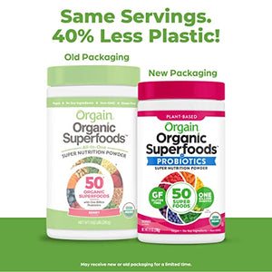 Orgain Organic Green Superfoods Powder, Berry - Antioxidants, 1 Billion Probiotics, Vegan, Dairy Free, Gluten Free, Kosher, Non-GMO, 0.62 Pound (Packaging May Vary).