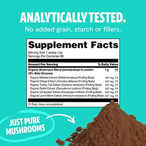 Thrive 6 Ultimate Mushroom Complex - Pure Extract Powder - USDA Organic - Lions Mane, Reishi, Cordyceps, Chaga, Turkey Tail, Maitake -60g- Supplement - Add to Coffee– Real Fruiting Body–No Fillers