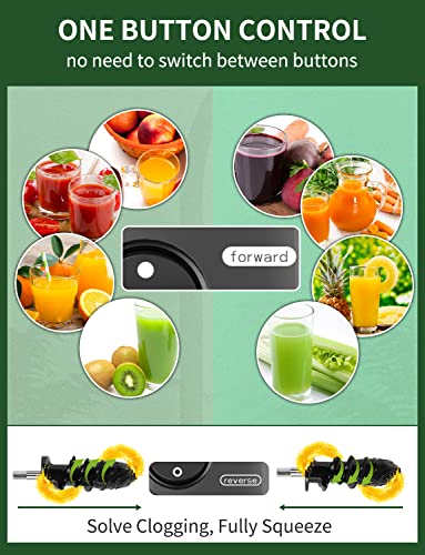 Slow Juicer Machines Cold Pressed Masticating Auger Juicer Extractor Separates Pulp for Hard Soft Vegetables and Fruits, BPA Free, Dishwasher Safe, Easy to Clean, Quiet Motor, Large Capacity with Cup