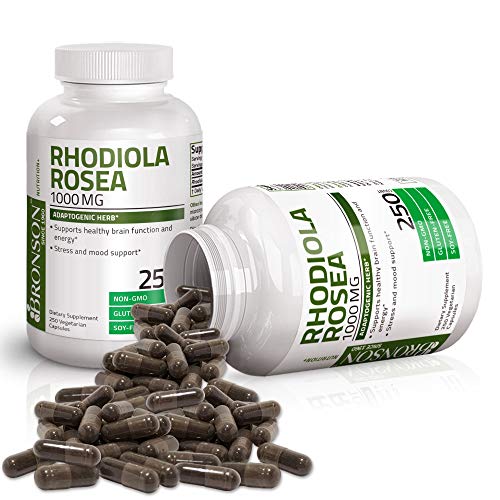 Bronson Rhodiola Rosea 1000 mg - Adaptogenic Herb for Brain, Stress & Mood Support - Non-GMO, 250 Vegetarian Capsules