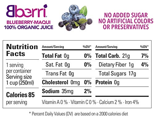 Bberri 100% Organic Blueberry & Maqui Berry Juice, Pack of 3 x 8.2 fl oz