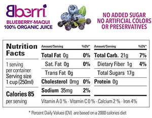 Bberri 100% Organic Blueberry & Maqui Berry Juice, Pack of 3 x 8.2 fl oz