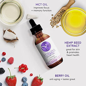 Hemp Oil for Stress and Plain - Organic, USA Hemp w/ MCT - Great Berry Flavor - It’s The Real Deal - 3000mg 1 Bottle - Stirling