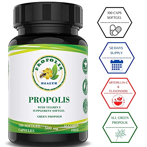 Bee Propolis Softgel 1000mg/Daily Per 2 Capsules | Brazilian Bee Propolis Extract - Immune Booster - Propolis Health - All Natural Allergy Supplement - Super Antioxidant |50 Days Supply Propolis Pills