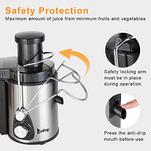 American Standard J02 110V 600W 75MM Large Caliber 600ML Juice Cup 1000ML Slag Cup Double Gear Electric Juicer Stainless Steel Black