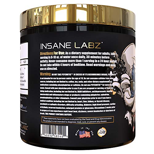 Insane Labz Psychotic Gold, High Stimulant Pre Workout Powder, Extreme Lasting Energy, Focus, Pumps and Endurance with Beta Alanine, DMAE Bitartrate, Citrulline, NO Booster, 35 Srvgs, Gummy Candy