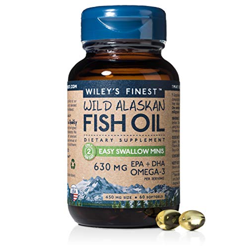 Wild Alaskan Omega-3 Fish Oil - Easy Swallow Minis 2X Double Strength 630mg EPA + DHA Natural Supplement 60 Mini Softgels