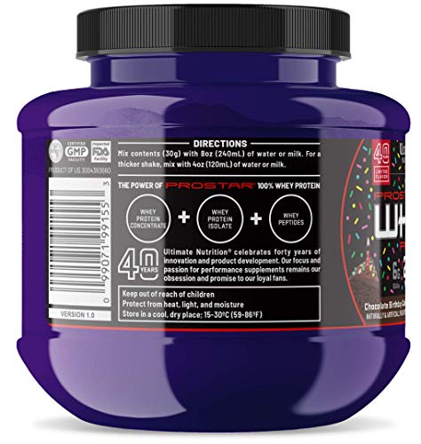 Ultimate Nutrition Prostar Whey Protein Powder Blend of Whey Concentrate Isolate and Peptides – Low Carb, Keto Friendly, 25 Grams of Protein - Single Serving, Chocolate Birthday Cake, Sample Size