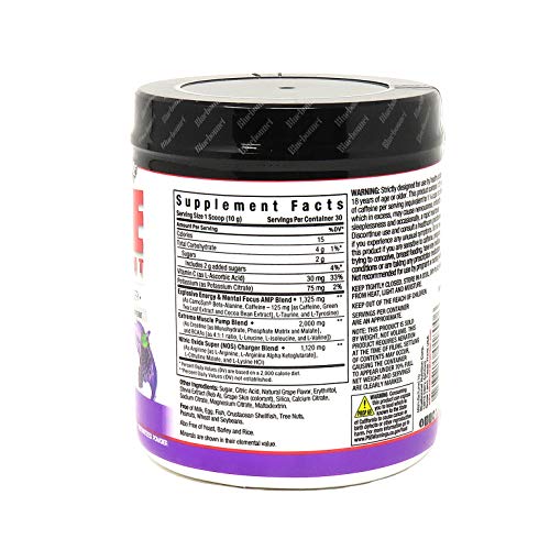 BlueBonnet Nutrition Extreme Edge Pre workout, Increases Nitric Oxide (NO) levels- 30 Servings, Grape Flavor, 10.56 Oz