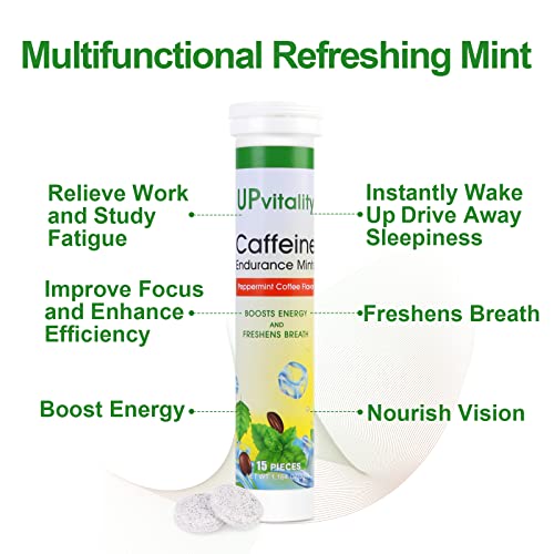Upvitality Sugar Free Caffeine Mints-100mg Caffeine & Vitamin B Caffeine Gum, Boost Energy and Focus & Stay Awake Energy Gum,1 Mint Replaces 1 Coffee, Caffeine Candy & Gummies, Chews.(4 Pack,60 Mints)