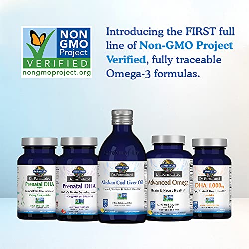 Garden of Life Dr. Formulated Once Daily 1000mg DHA Fish Oil + DPA in Triglyceride Form Softgels, Single Source Omega 3 Supplement for Ultimate Eye, Brain & Heart Health, Lemon, 30 Count