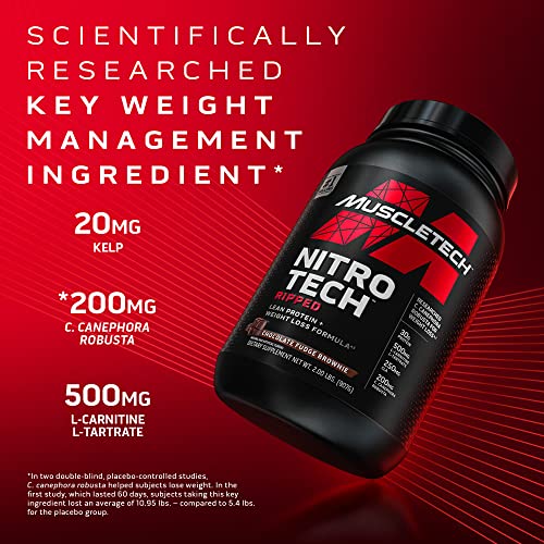 Protein Powder for Weight Loss | MuscleTech Nitro-Tech Ripped | Lean Whey Protein Powder | Whey Protein Isolate | Weight Loss Protein Powder for Women & Men | Chocolate, 4 lbs (42 Servings)