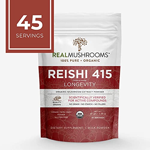 Real Mushroom Reishi Mushroom Powder for Longevity (45 Servings) Vegan, Organic, Non-GMO Reishi Extract, Reishi Mushroom Supplement for Relaxation, Better Sleep, Overall Wellness, Safe for Pets