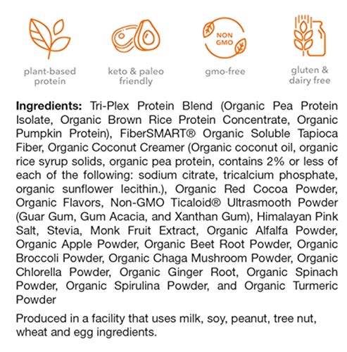 Vegan Organic Plant Protein Powder and Meal Replacement Shake - By 310 Nutrition - Gluten, Dairy and Soy Free - 0g of Sugar | Keto and Paleo Friendly… (Chocolate, 28 Servings)