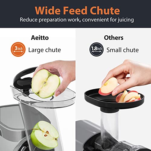 Slow Juicer,Aeitto Cold Press Juicer,Wide 3 Inch Chute Masticating Juicer,Juicer Extractor Machines with 2-Speed Modes & Reverse Function,Juicer for Vegetable and Fruit,Easy to Clean with Brush